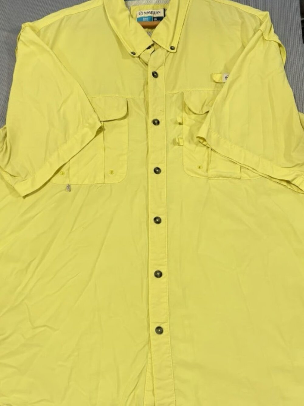 Magellen Outdoors Men XL Yellow Short Sleeve Button Up Casual Fishing